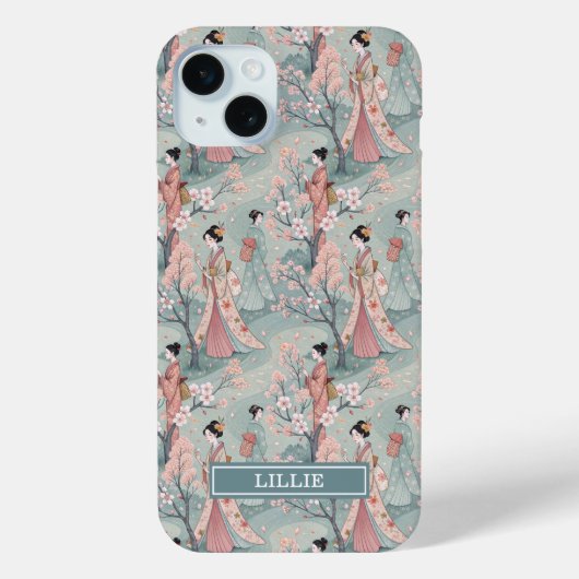 日本の桜と芸者パターンのモノグラム Case-Mate iPhoneケース (裏面)
