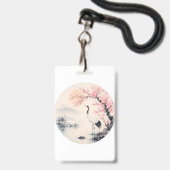 日本の桜と鶴の和風美学 バッジ (正面(ネックストラップ付))