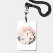 日本の桜と鶴の和風美学 バッジ (裏面(ネックストラップ付))