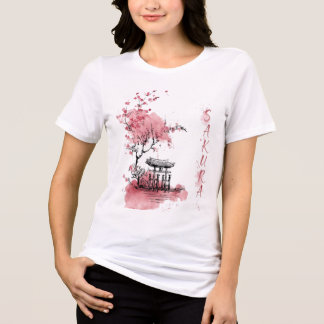 日本の桜のサクラゲートTシャツ トライブレンドTシャツ