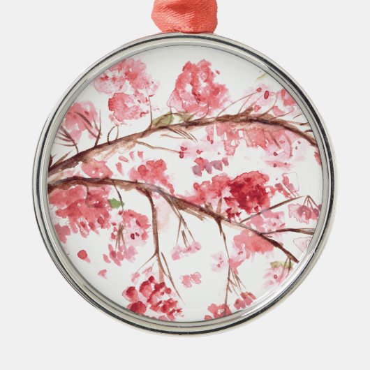 日本の桜のピンクの花 メタルオーナメント (正面)
