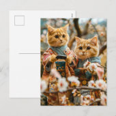 日本の桜の下の猫たち シーズンポストカード (正面/裏面)