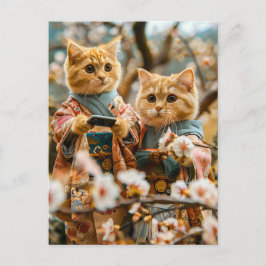 日本の桜の下の猫たち シーズンポストカード