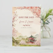 日本の桜の伝統的な結婚式延期通知 招待状 (スタンド正面)