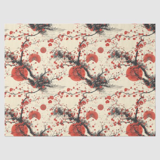 日本の桜の扇子パターン (4) 薄葉紙 (正面)