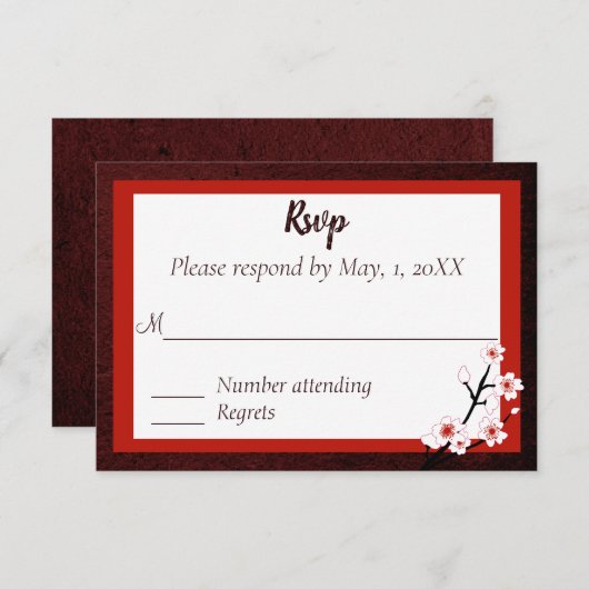 日本の桜の結婚式返信カード 出欠カード (正面/裏面)