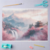 日本の桜の花とお寺 薄葉紙 (クラフト)