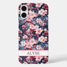 日本の桜の花のモノグラム iPhone 16 PLUSケース