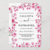 日本の桜の花の境界線エンゲージメント 招待状 (正面/裏面)