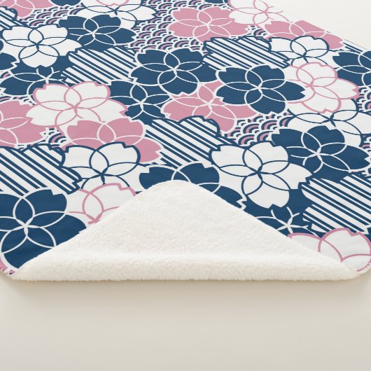 日本の桜の花の幾何学模様 シェルパブランケット (3/4)