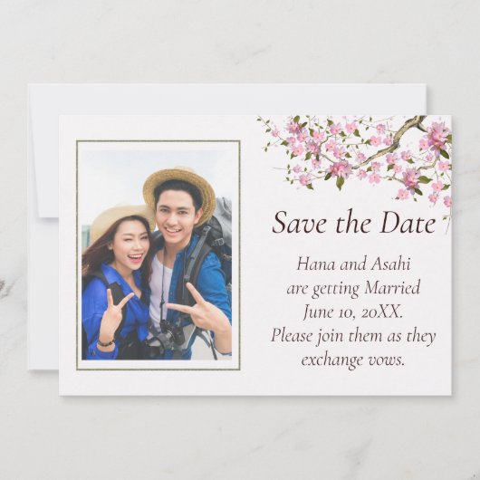 日本の桜の花の結婚式 Save The Date カード (正面)