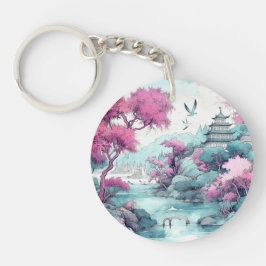 日本の桜の花 水彩ファンタジー ランド キーホルダー