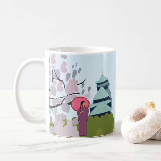 日本の桜の芸者着物 コーヒーマグカップ (ドーナツ)
