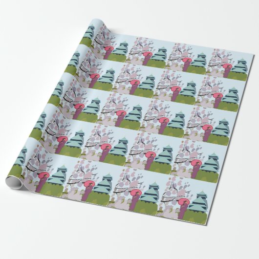 日本の桜の芸者着物 ラッピングペーパー (アンロールド)