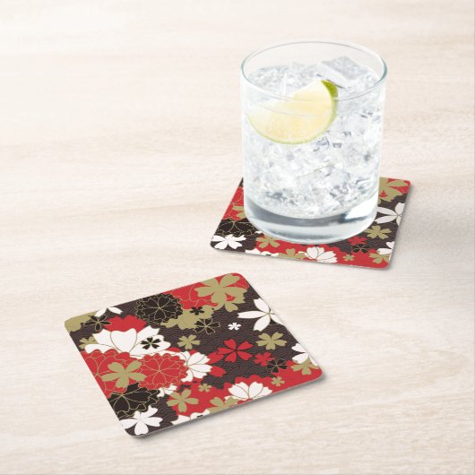 日本の桜アートヴィンテージフローラルパターン スクエアペーパーコースター (インサイチュ)