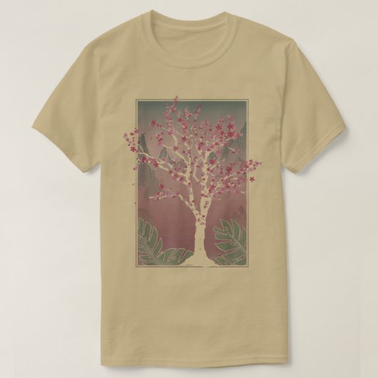 日本の桜ツリージャパンピンク花フローラチャー Tシャツ (デザイン正面)