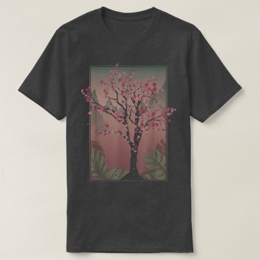 日本の桜ツリージャパンピンク花フローラチャー Tシャツ (デザイン正面)