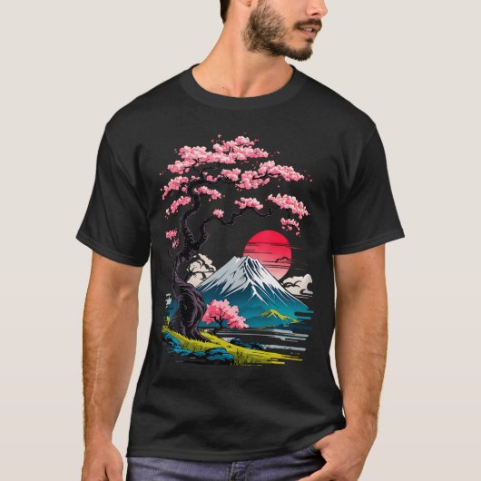 日本の桜園芸者富士山桜 Tシャツ (正面)