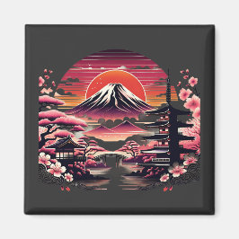 日本の桜園 富士山 桜の花 マグネット