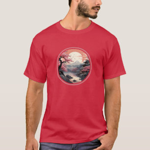 日本の桜風景浮世絵スタイル Tシャツ