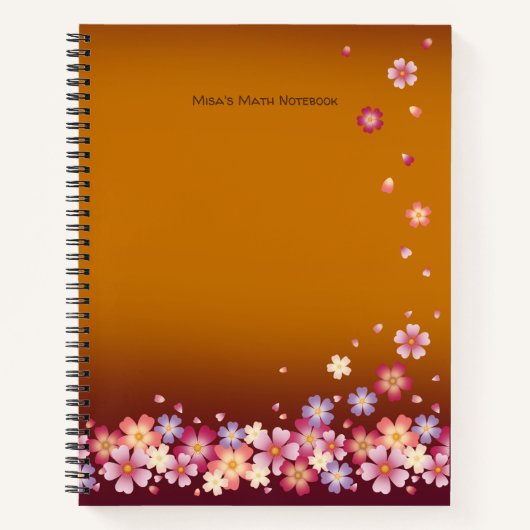 日本の桜・ブラウズ・金ゴールドとプラム・カスタマイズ可能 ノートブック (正面)