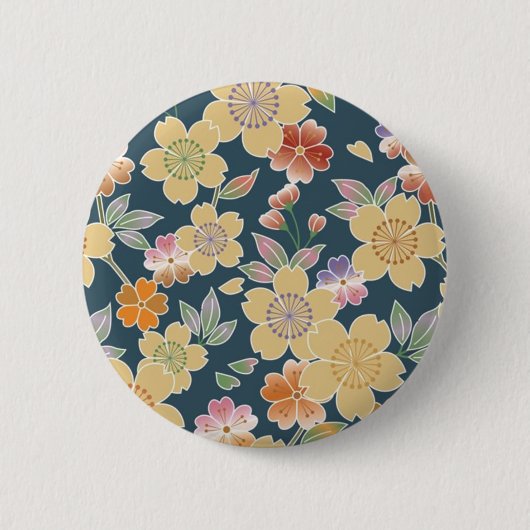 日本の桜、着物、Origami、Chiyogamiの花、 缶バッジ (正面)
