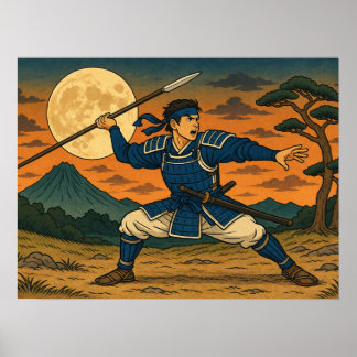 日本の槍武者満月ポスター ポスター