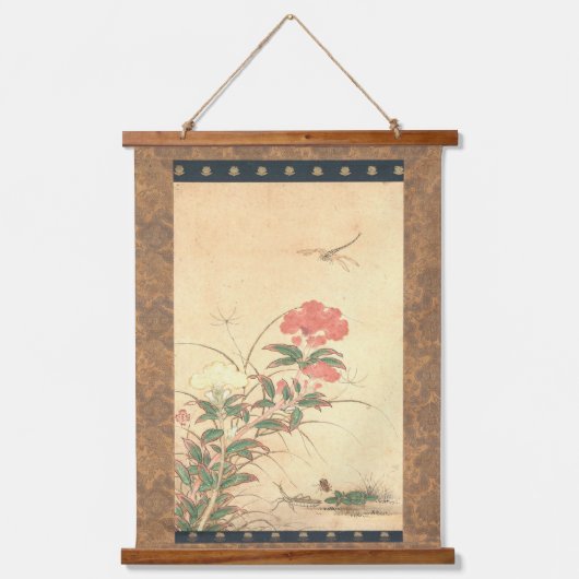 日本の江戸時代の狩野元信 吊り下げ型タペストリー (正面)