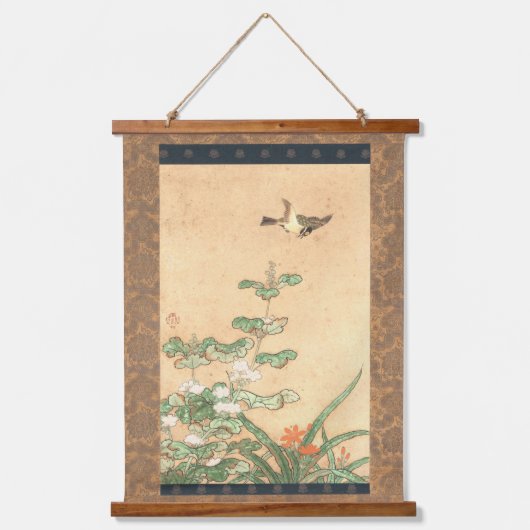 日本の江戸時代の狩野元信 吊り下げ型タペストリー (正面2)