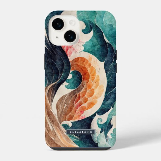 日本の波と竜の鱗のモノグラム iPhoneケース (裏面)
