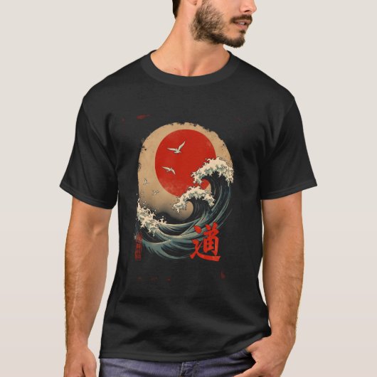日本の波のアート Tシャツ (正面)