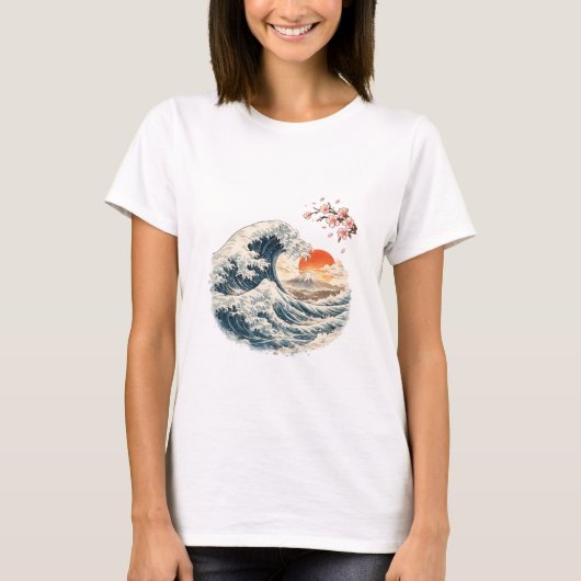 日本の波富士桜Tシャツ Tシャツ (正面)