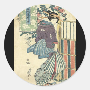 日本の浮世絵伝統的芸者 ラウンドシール
