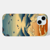 日本の浮世絵風景画 山の夕焼け 寺 湖 Case-Mate iPhoneケース (裏面 (横))