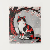 日本の浮世絵風猫デザイン タペストリー (正面)