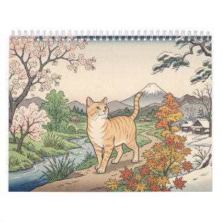 日本の浮世絵風 猫 – 日本の壁掛けカレンダー 12 か月 カレンダー