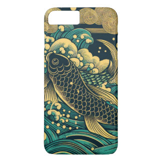 日本の浮世絵 ゴールデン+コイ+フィッシュ 躍動する波 A iPhone 8 PLUS/7 PLUSケース
