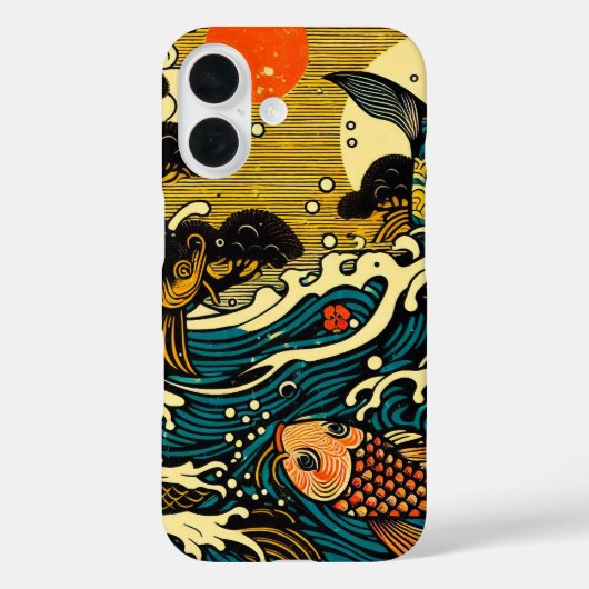 日本の浮世絵 ゴールデン+コイ+ボタン+波の芸術 Case-Mate iPhoneケース (裏面)