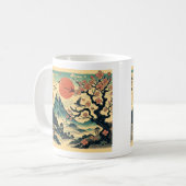 日本の浮世絵 桜と赤い太陽 富士山 コーヒーマグカップ (正面左)