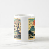日本の浮世絵 桜と赤い太陽 富士山 コーヒーマグカップ (中央)