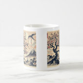 日本の浮世絵 桜と鶴と富士山 コーヒーマグカップ (中央)