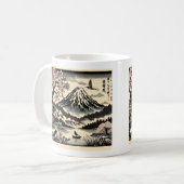 日本の浮世絵 桜の太陽 富士山 コーヒーマグカップ (正面左)
