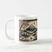 日本の浮世絵 桜の太陽 富士山 コーヒーマグカップ (左)