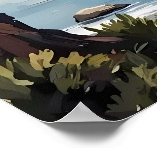 日本の湖とさくらんぼ ポスター (角)