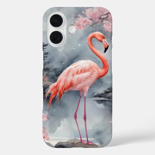 日本の湖にピンクのフラミンゴ インク飛沫デザインのスマホケース Case-Mate iPhoneケース (裏面)