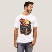 日本の満月と鯉の池の夜Tシャツ Tシャツ (正面フル)
