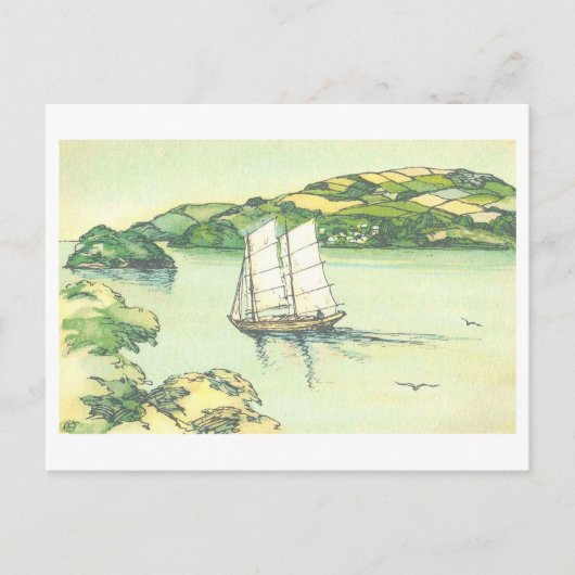 日本の瀬戸内海のビンテージ帆船 ポストカード (正面)