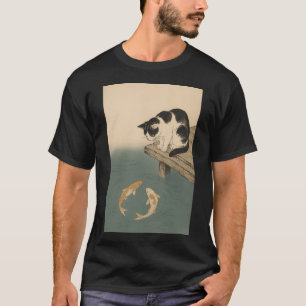 日本の猫と鯉の魚 - ビンテージ浮世絵ウッド Tシャツ