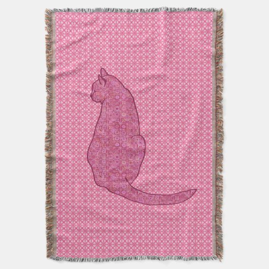 日本の猫 - 藤色のバティック スローブランケット (正面縦)