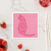 日本の猫 - 藤色のピンクのバティック スタンダードカクテルナプキン (インサイチュ)